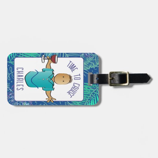 彼おもしろいのためのことわざ男性の漫画の休暇 ラゲッジタグ (正面横)