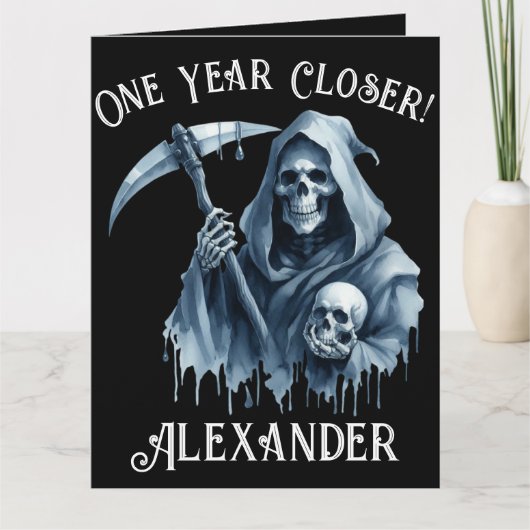 彼おもしろいの不気味死神誕生日 カード (正面)