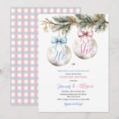 彼か彼女かオーナメント 青 ピンク クリスマス 性別発表 招待状 (正面/裏面)