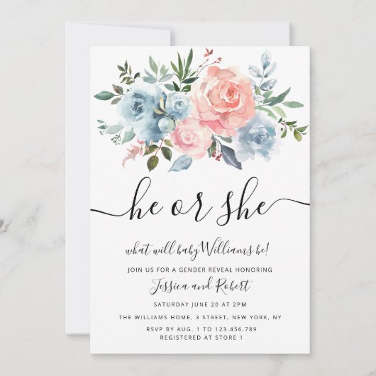 彼か彼女か |フローラベビーの性別表示 招待状 (正面)