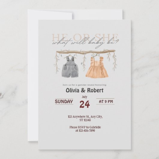 彼か彼女?スプラッシュおもしろい!ピンクとブルーの水色 招待状 (正面)