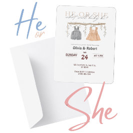 彼か彼女？スプラッシュおもしろい!ピンクとブルーの水色 招待状