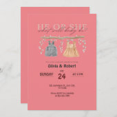 彼か彼女？スプラッシュおもしろい!ピンクとブルーの水色 招待状 (正面/裏面)
