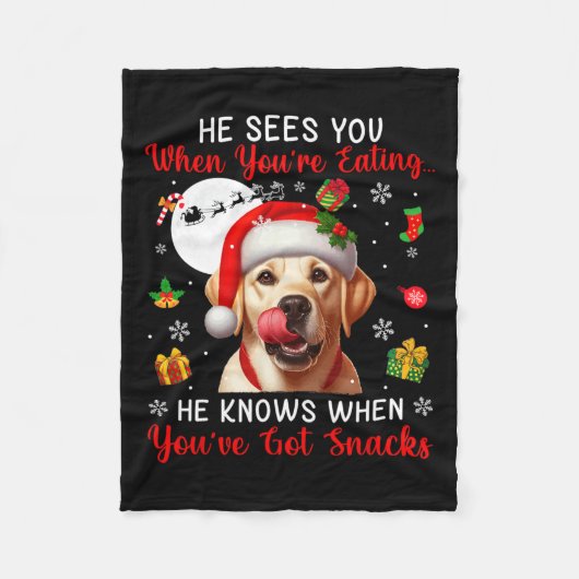 彼があなたはのスナック食べクリスマスラブラドールReを見る フリースブランケット (正面)