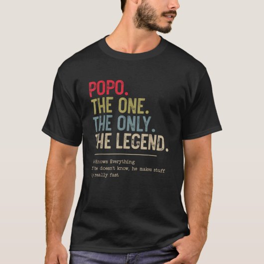 彼がすべてを知っている唯一の伝説をポポ Tシャツ (正面)