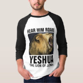 彼がとどろくのを聞いて下さい! YESHUAのJUDAHのTシャツのライオン Tシャツ (正面)