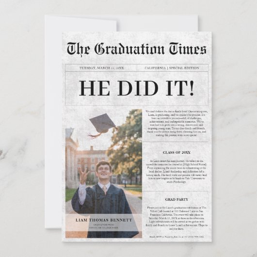 彼がやった | 予算卒業新聞写真 招待状 (正面)