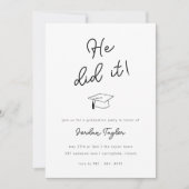 彼がやり遂げた フォト 卒業パーティー ブラック＆ホワイト 招待状 (正面)