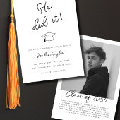 彼がやり遂げた フォト 卒業パーティー ブラック＆ホワイト 招待状