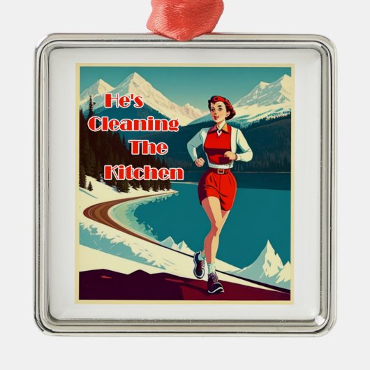 彼がキッチンサッシランナーの掃除を行う メタルオーナメント (正面)