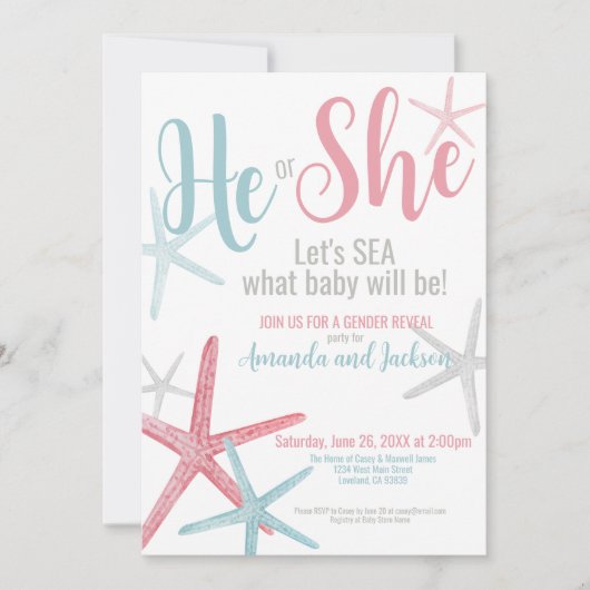 彼がピンク色の青い夏のジェンダーを明かす 招待状 (正面)