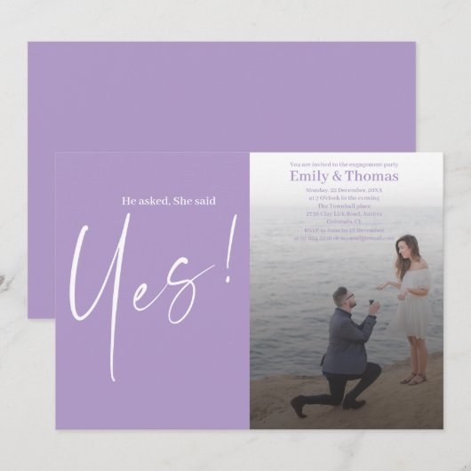 彼がプロポーズしたら、彼女はイエスと言った 招待状 (正面/裏面)