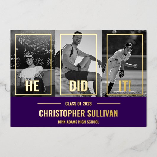 彼が写真を撮モダンったパーティーフォイル招待状 箔シーズンカード (正面)