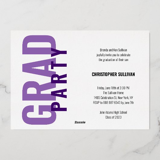 彼が写真を撮モダンったパーティーフォイル招待状 箔シーズンカード (裏面)