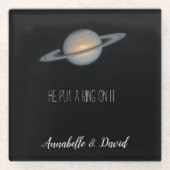 彼が名前とリングや輪を土星に宇宙させる ガラスコースター (正面)