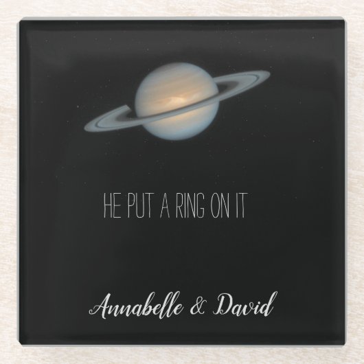 彼が名前とリングや輪を土星に宇宙させる ガラスコースター (正面)