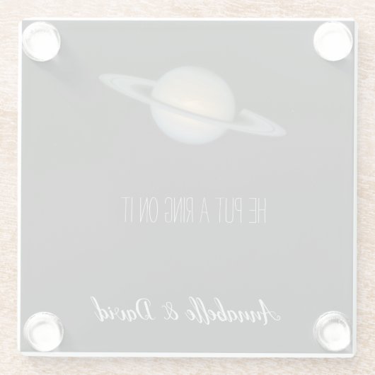 彼が名前とリングや輪を土星に宇宙させる ガラスコースター (裏面)
