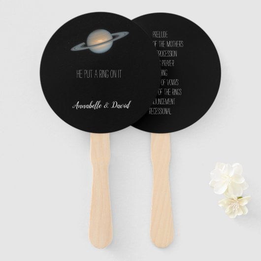 彼が土星にリングや輪を宇宙 ハンドファン (正面&裏面)