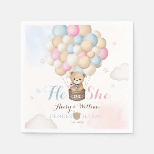 彼が彼女にクマの赤ちゃんシャワーを明かす スタンダードカクテルナプキン (正面)