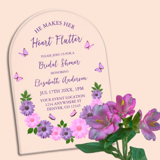 彼が彼女のハートを蝶ブライダルシャワー アクリル招待状