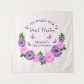 彼が彼女のハートを蝶ブライダルシャワー タペストリー (正面)