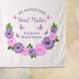 彼が彼女のハートを蝶ブライダルシャワー タペストリー