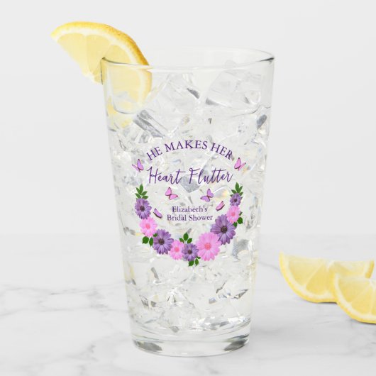 彼が彼女のハートを蝶ブライダルシャワー タンブラーグラス (アイス正面)