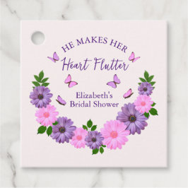 彼が彼女のハートを蝶ブライダルシャワー フェイバータグ