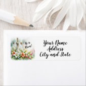 彼が復活したのはイースターの十字架でユリとチューリップ ラベル (インサイチュ)