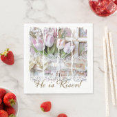 彼が復活したイースターチューリップクロスクリスチャンヴィンテージ スタンダードランチョンナプキン (インサイチュ)