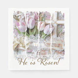 彼が復活したイースターチューリップクロスクリスチャンヴィンテージ スタンダードランチョンナプキン