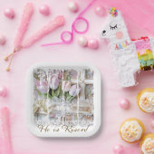 彼が復活したイースターチューリップクロスクリスチャンヴィンテージ ペーパープレート (パーティー)