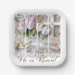 彼が復活したイースターチューリップクロスクリスチャンヴィンテージ ペーパープレート