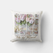 彼が復活したチューリップクロスキリスト教のヴィンテージ クッション (正面)