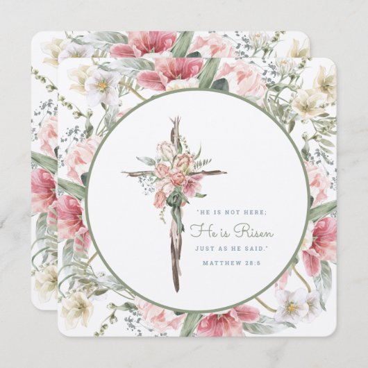 彼が復活したフローラ・クロス・イースター・カード 招待状 (正面/裏面)