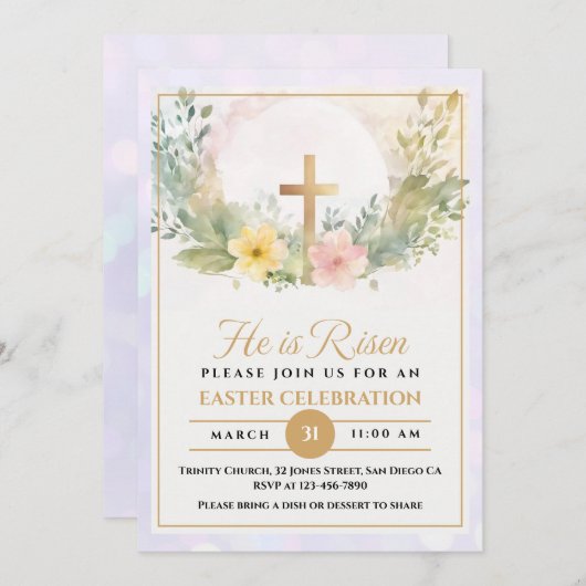 彼が復活した宗教復活祭の水彩画のフローラ 案内状 (正面/裏面)