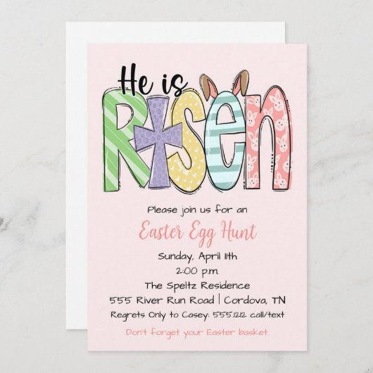 彼が復活した宗教的なイースターエッグ狩り招待状 シーズンカード (正面/裏面)