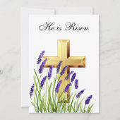 彼が復活した水彩復活祭ラベンダークロス 招待状 (正面)