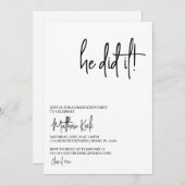 彼が成し遂げた！ 現代の卒業パーティー招待状 招待状 (正面/裏面)