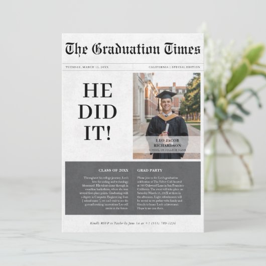 彼が新聞2025年ユニーク卒業写真を撮った 招待状 (スタンド正面)