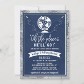 「彼が旅立つ場所はどこ?」トラベルマップベイビーシャワー 招待状 (正面)