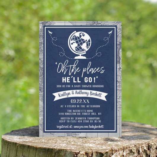 「彼が旅立つ場所はどこ?」トラベルマップベイビーシャワー 招待状