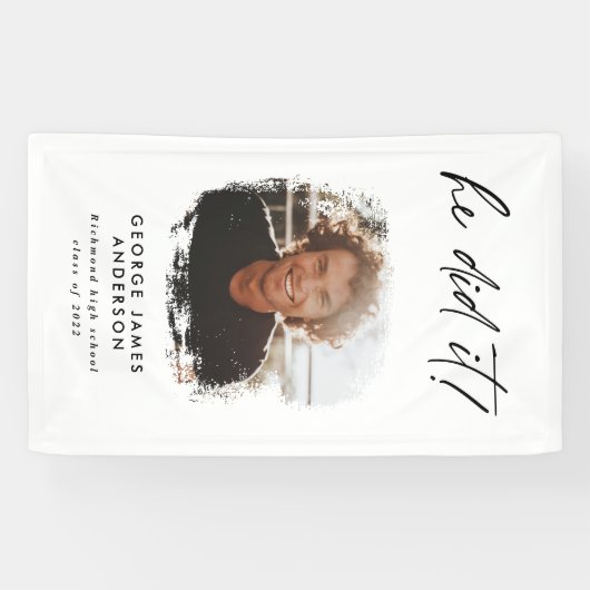 彼が木炭の幾何学的な写真の卒業を行った 横断幕 (横)