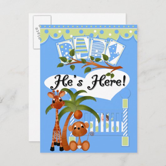 彼が来た男の子の到着カードとポストカード 案内ポストカード (正面/裏面)