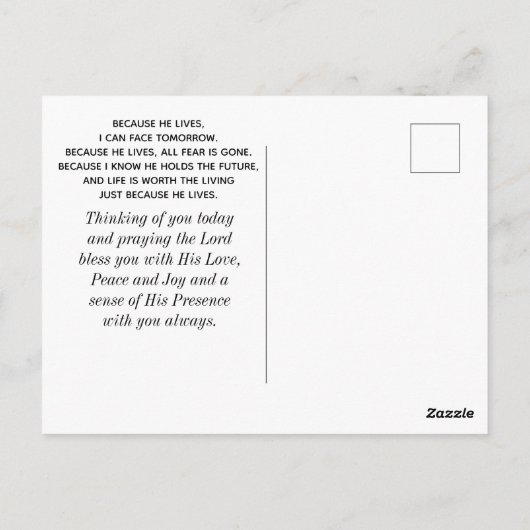 彼が生きているから明日の賛美歌は顔できる ポストカード (裏面)