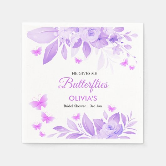 彼が私に蝶々のような気持ちをさせる パープルの結婚式前お披露目会 スタンダードカクテルナプキン (正面)