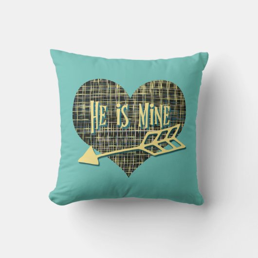 彼が私のイエローグリッドモダンハートの形 クッション (正面)