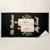 彼が私のソウルバイブル引用文ビーチタオルを復元 ビーチタオル (正面)