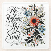 彼が私の魂のフローラを回復する ガラスコースター (正面)