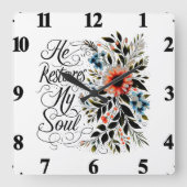 彼が私の魂のフローラを回復する スクエア壁時計 (正面)